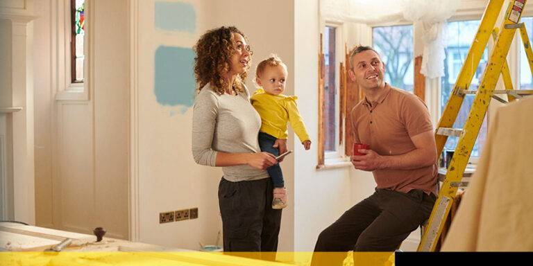A family in their home during home renovations.